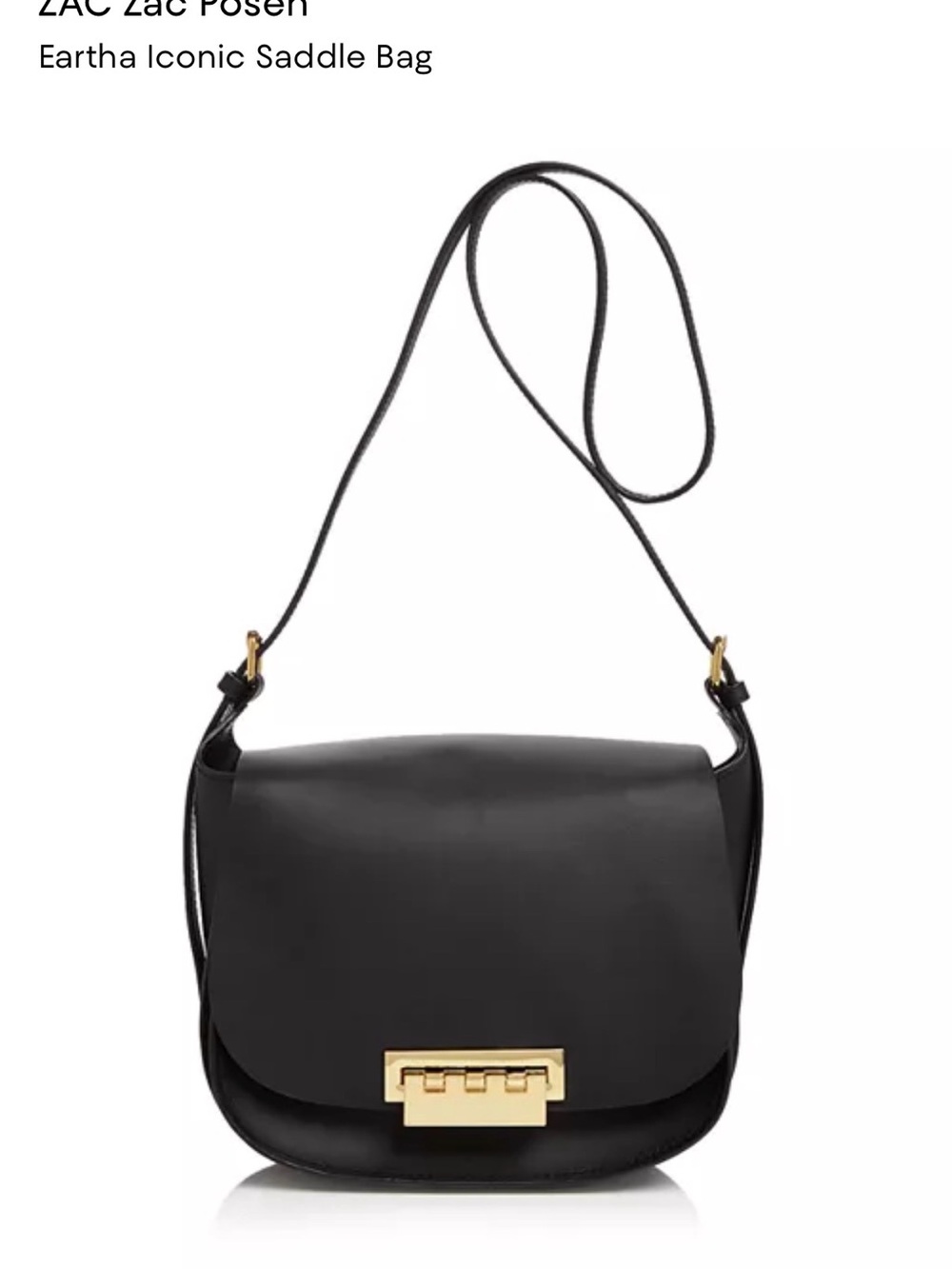 ZAC Zac Posen Black Leather Eartha Saddle Crossbody with Gold Hardware